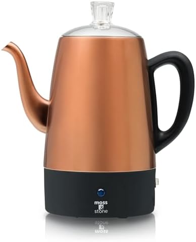 Moss & Stone 10 Cup Copper Electric Percolator Coffee Pot, Stainless Steel by Mossstone