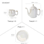 DEARART Luxury Pearl Ceramic Tea Set, 1 Teapot & 6 Cups & Serving Tray & Tea Shelf, Gold Rim Beaded Handle Porcelain Coffee Tea Service Set, Elegant White Tea Cup Set for Home, Afternoon Tea etc. - Image 7