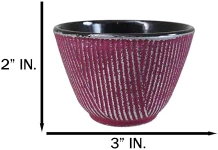 Ebros Gift Pack Of 4 Japanese Traditional Tetsubin Style Textured Surface Cast Iron Tea Cups Teacups Drinkware Tea Service Far East Decorative Accent (Magenta With Silver Hues) - Image 6
