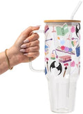 Sip-Sip Hooray! Bat Fantasy Bookish 40oz Glass Tumbler with Handle, Lid and Straw, Romantasy Fae Reader Iced Coffee Cup, Bat Wings Roses Daggers Book Lover Tumbler by Sip-SipHooray