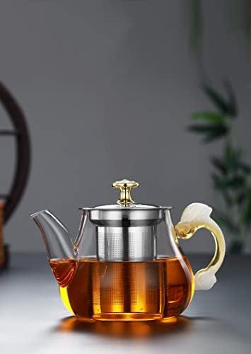 Glass Teapot,600 Ml Glass Teapot with Infuser, Heat Resistant Removable Stainless Steel Infuser,Tea Maker Glass Jug with Lid and Elegant Carved Handle,for Loose Tea,Gift,White - Image 3