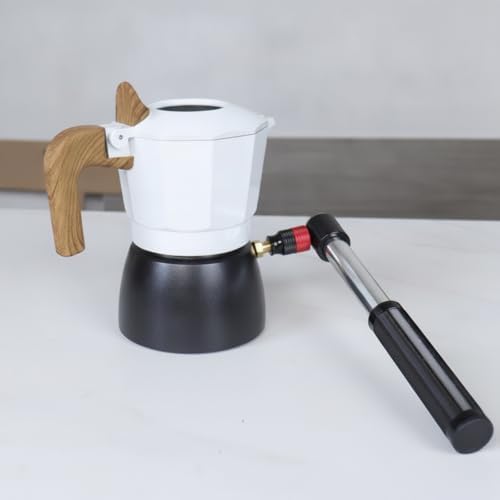 Qianly Italian Coffee Pot with Manual Pump Pressurized Pneumatic Coffee Maker Compact for Home Baristas, Black And White, Pneumatic Third Generation Double Valve Moka Pot + Manual Air Pump - Image 2