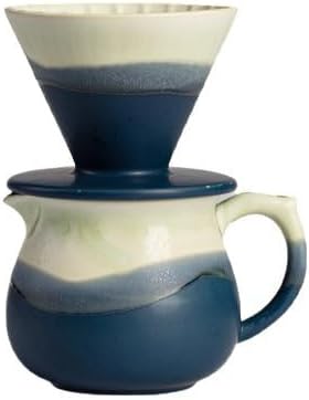 Handmade Gradient White Blue Pour Over Coffee Maker with Pour Set Fambe Ceramic Coffee Dripper Brewer Heat Resistant Coffee Pot Decanter ACM07G by Auerhceram