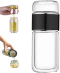 3-in-1 Smart Tea Infuser Bottle, Double Wall Glass Tea Cup with Removable Strainer, Leak-Proof Portable Loose Leaf Tea Maker, Separation Design for Office, Travel & Home (Black, 420ML) by Unknown