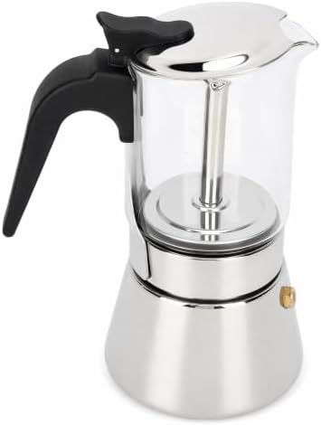 Jiawu Pot, Classic Stovetop Espresso Maker, Stainless Steel Italian and Cuban Coffee Maker, Premium Crystal Glass Top Espresso Pot, Easy to Operate & Quick Cleanup (240ml) by JIAWU