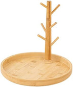 LIU- Bamboo Mug Holder with 6 Hooks,Round Storage Tray for Storing Coffee Pods, Tea Bag and Kettle，Countertop Cups Holder Rack, for Counter Bar by Unknown