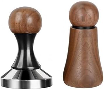 Industrial Distributor Espresso Tamper And Distributor Coffee Piece Set Stainless Steel Base Walnut Top Smooth Finish Suitable for Counters Routines Coffee Corners, 53MM by Leefasy
