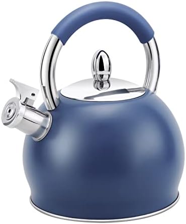 Whistling Tea Kettle for Stove Top Stainless Steel Tea Pot with Ergonomic Silicone Handle Teapot for Stovetop 3.2 Quart / 3 Liter Blue by HRHongRui