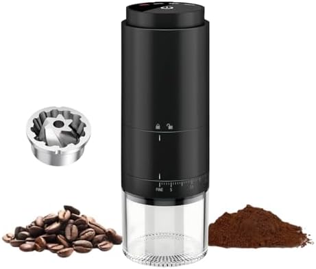 Portable Electric Coffee Grider with 40 Adjustable Levels Fine to Coarse Setting, Ceramic Conical Burr, for Home, Office, Travel, Camping, 1800mAH Rechargeable (black C, stainless steel burr) by Unknown