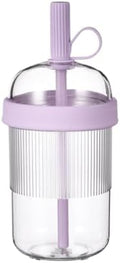 Reusable High-Clarity Copolyester Tumbler with Straw and Cap, 18oz Portable Coffee Mug with Ribbed Grip, Travel Cup for Office and Car - 540ml Multiple Colors (Light Purple) by Unknown