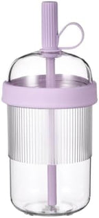 Reusable High-Clarity Copolyester Tumbler with Straw and Cap, 18oz Portable Coffee Mug with Ribbed Grip, Travel Cup for Office and Car - 540ml Multiple Colors (Light Purple) by Unknown