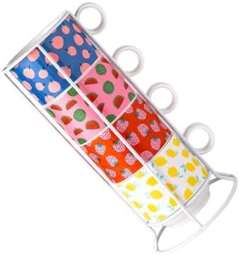 Uonlytech Stackable Ceramic Mug Set with Iron Stand, 200ml, 4 Piece by UONLYtech