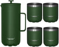 Scanpan TO GO French Press Coffee Maker 1.0L (Forest Green) + 4 Vacuum Cups 250 mL (Forest Green) - 18/8 Food Grade Stainless Steel - Scratch-Free Coating - Dishwasher Safe by Scanpan