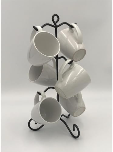Mug Holder Tree, Coffee Cup Holder with 6 Hooks, 8 "W x 16 "H, Large Rustic Black Iron Steel Kitchen Rack Plate Farmhouse Home, Standing Kitchen Counter Decor by Unknown