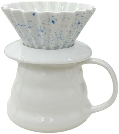 Ceramic Origami Filter Cup Pour over Fine Porcelain Coffee Dripper Set for Home Café Restaurant Camping,15.8 Oz(three-piece set blue) by Unknown