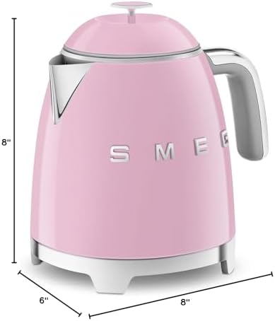 SMEG Mini 50's Retro Style 3 Cup Electric Kettle with Double Wall Anti Slip Base and Water Level Indicator (Pink) - Image 5