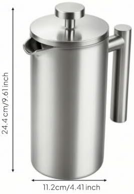 French Maker Stainless Steel Press Pot Manual Brewer Coffee Pot With Ergonomic Handle And Drip Spout For Clean Serving Suitable for home desk travel, 1500ml/50oz - Image 5