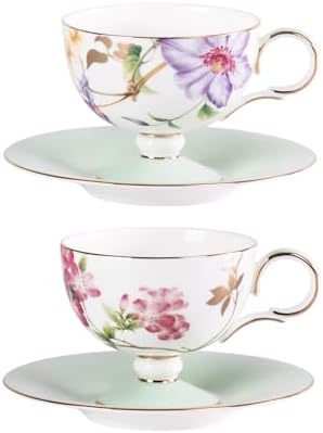 KAMMAK Tea Cups Set of 2,Ceramic Floral Pattern Demitasse Cup by KAMMAK