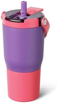 BrüMate Resa Flip 20oz Kids Travel Tumbler with Covered Flip Down Straw | 100% Leakproof Water Bottle | Insulated Stainless Steel | Cup Holder Friendly Silicone Base | 20oz (Aurora) by Br%C3%BCMate
