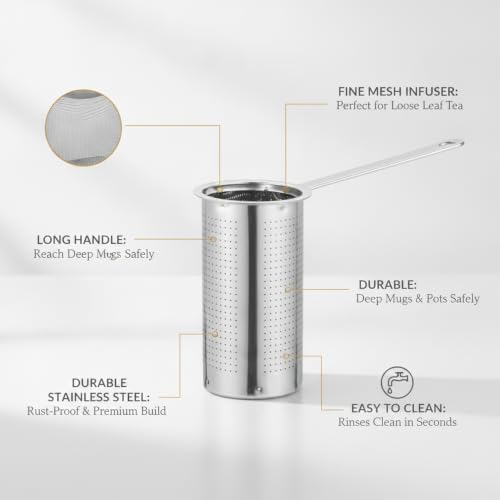 Stainless Steel Tea Strainer with Long Handle, Fine Mesh Loose Leaf Infuser for Deep Mugs and Teapots (1 Piece) - Image 5