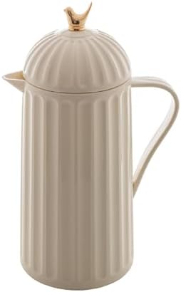 WOLFF 1 Liter White Bird Thermal Coffee Carafe, Plastic Exterior with Glass Lining Insulated Beverage Dispenser for Hot and Cold Drinks, Thermos Bottle for Tea, Water Pitcher - White, 34floz/1L by Wolff