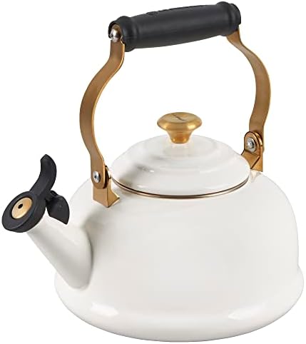 Le Creuset Enamel On Steel Whistling Tea Kettle, 1.7 qt., White/Gold - Image 6