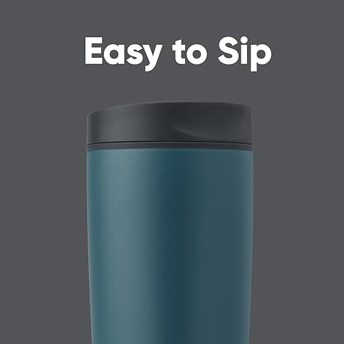 Owala SmoothSip Slider Insulated Stainless Steel Coffee Tumbler, Reusable Iced Coffee Cup, Hot Coffee Travel Mug, BPA Free 20 oz, Grey/Blue (High Dive) - Image 2