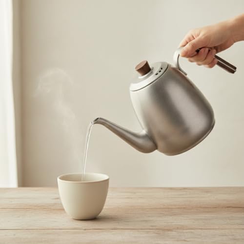 Stainless Steel Teapot Pour Over Coffee Kettle Gooseneck Water Pot With Precision Spout And Wood Knob Suitable for home, style to 1, 1600ml With Tea Infuser - Image 4