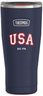 THERMOS Icon Series 24oz Stainless Steel Tumbler with Slide Lock Lid, Leakproof, Fits Cupholder, Dishwasher Safe, Griptec™ Non‑Slip Base, Keeps Drinks Hot 6 Hrs/Cold 22 Hrs, Navy USA by Thermos