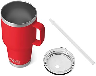 YETI Rambler 35 oz Tumbler with Handle and Straw Lid, Travel Mug Water Tumbler, Vacuum Insulated Cup with Handle, Stainless Steel, Rescue Red - Image 3
