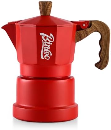 Bincoo Three-valve Espresso Maker Stovetop,2 Cups Camping Moka Pot Espresso Italian Coffee Maker,Rich Crema,Easy to Use (Red) by Bincoo