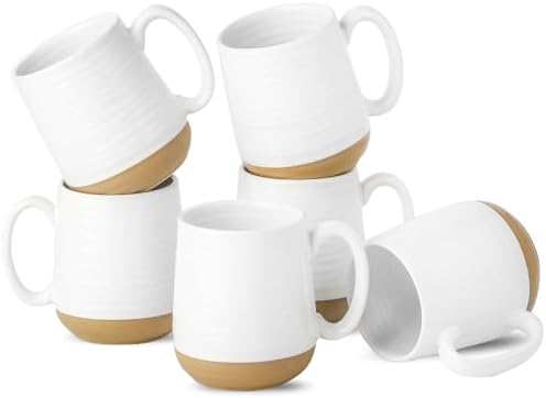 Hasense Coffee Mugs Set of 6, 15 oz Ceramic Coffee Cups with Comfortable Handle, Classic White Mug for Men and Women, Tea Cup Set for Latte, Cappuccino, Milk, Soup, Dishwasher and Microwave Safe by Hasense