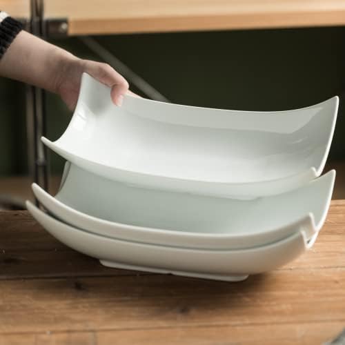 Gomakren 12 Inch White Porcelain Serving Platter Dishes Set of 3 Deep Bowl & Pour Over Coffee Maker Single-Hole Cone, Ceramic Coffee Dripper - Image 4