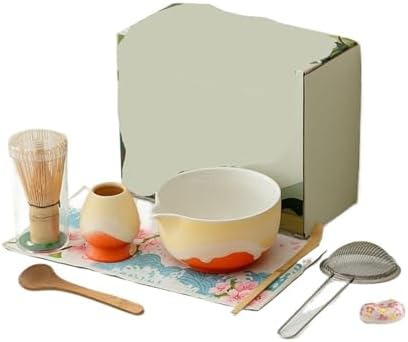 Artistic Kiln Set 8pc Matcha Color Matte Bowl 100Prong Chasen Whisk Brush Tools Tea Ceremony Kit(8pcs orange) by Unknown