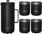 Scanpan TO GO French Press Coffee Maker 1.0L (Black) + 4 Vacuum Cups 250 mL (Black) - 18/8 Food Grade Stainless Steel - Scratch-Free Coating - Dishwasher Safe by Scanpan