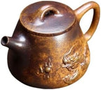 Tea Kettle High Temperature Clay Hand-carved Dragon Playing With Pearl Teapot Office Retro Tea Maker Ceramic Tea Infuser by Unknown