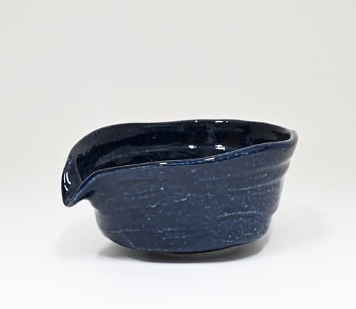 Urban Tokyo Meisen Pottery Handmade Ceramic Matcha Bowl with Pouring Spout, Japanese Minoyaki Pottery, Tea Ceremony Whisking, 18oz, Made in Japan (Namako Ao (Navy Blue)) by Urban+Tokyo