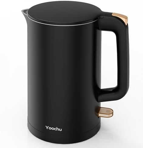 Electric Kettle, Double Wall 1.7L Stainless Steel Cool Touch, Water Boiler & Heater, 1500W Hot Tea Pot, Boil Dry Protection & Cordless Base, BPA-Free, Black by Yoochu