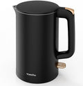 Electric Kettle, Double Wall 1.7L Stainless Steel Cool Touch, Water Boiler & Heater, 1500W Hot Tea Pot, Boil Dry Protection & Cordless Base, BPA-Free, Black by Yoochu