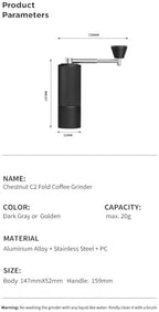 Fold Manual Coffee Grinder, Adjustable Stainless Steel Conical Burr(White) - Image 2