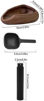 Wooden Coffee Bean Dosing Cup With Spray Bottle And Measuring Spoon Set, Multifunctional Weigh Tray(Black Walnut Wood) - Image 2