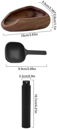Wooden Coffee Bean Dosing Cup With Spray Bottle And Measuring Spoon Set, Multifunctional Weigh Tray(Black Walnut Wood) - Image 2
