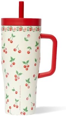 Corkcicle Cruiser Handle Tumbler, 22 oz, Rifle Paper Co. Cherries by Corkcicle