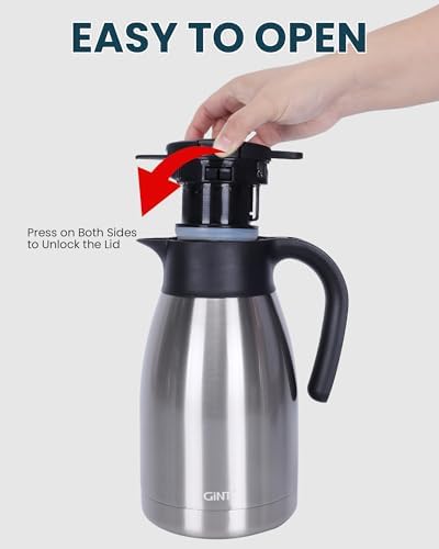 GiNT 51Oz Stainless Steel Thermal Coffee Carafe with Lid/Double Walled Vacuum Thermal Carafe / 12 Hour Heat Retention (Silver, 1.5L) - Image 5