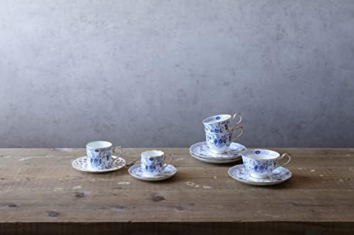 Narumi 9682-20894 Cup and Saucer Set, Milan, 5.3 fl oz (160 cc), Blue, Floral, Plum Blossoms, Chints, Mesh, Pair of Coffee Cups & Saucers, Wedding Gift, Made in Japan, Gift Box Included - Image 6