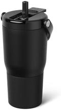 BrüMate Resa Flip 20oz Kids Travel Tumbler with Covered Flip Down Straw | 100% Leakproof Water Bottle | Insulated Stainless Steel | Cup Holder Friendly Silicone Base | 20oz (Matte Black) by Br%C3%BCMate
