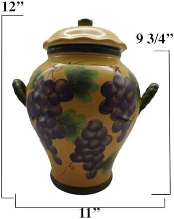ACK Tuscany Grape Hand Painted Ceramic Cookie Jar with Lid and and Rubber Seal, Food Storage Jar, Kitchen Décor, Snack Storage Container for Cookie, Candy - Image 2