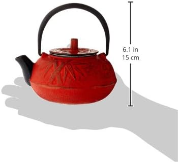 M.V. Trading New Star International T8170 Cast Iron Bamboo Tea Set with Trivet, 21 oz, Red - Image 2