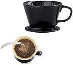 Reusable Over Coffee Maker Ceramic Portable Dripper Flat Bottom Brewing Filter Cone Travel(Black-Large) - Image 5