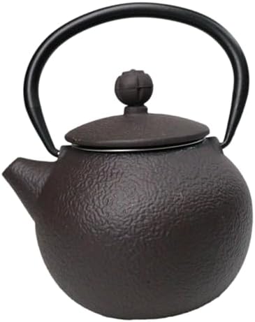Ebros Gift Traditional Oriental Tetsubin Small Cast Iron Teapot With Enameled Interior And SS Strainer 10oz Asian Fusion Housewarming Tea Pot Accent (Dark Brown Textured) - Image 6